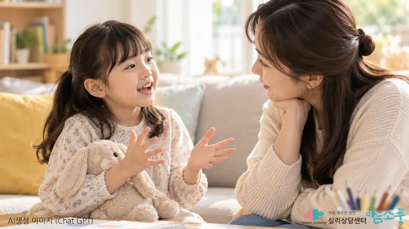 집에서는 부모와 자연스럽게 대화하는 선택적 함구증 아동