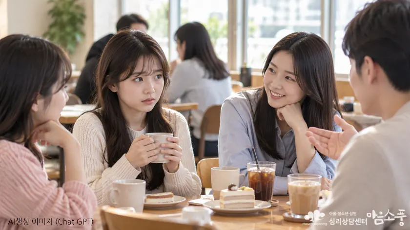 사회적 상황에서 말하기 직전 불안과 긴장을 느끼는 모습