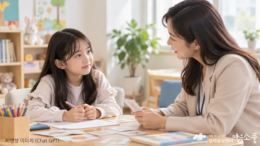 선택적 함구증으로 심리상담을 받으며 의사소통을 연습하는 아동